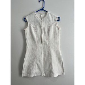 Vintage 70's Sleeveless White Mod Poly Zip front Tunic  Orange/Blue Stitching
